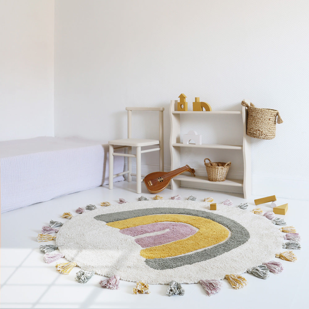 nattiot-rainbow-moss-tapis-enfant-coton-lavable-arc-en-ciel-pompons image 2