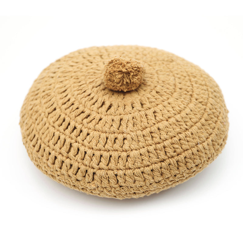 nattiot-lenka-moutarde-coussin-coton-rond-crochet-pompon image 2