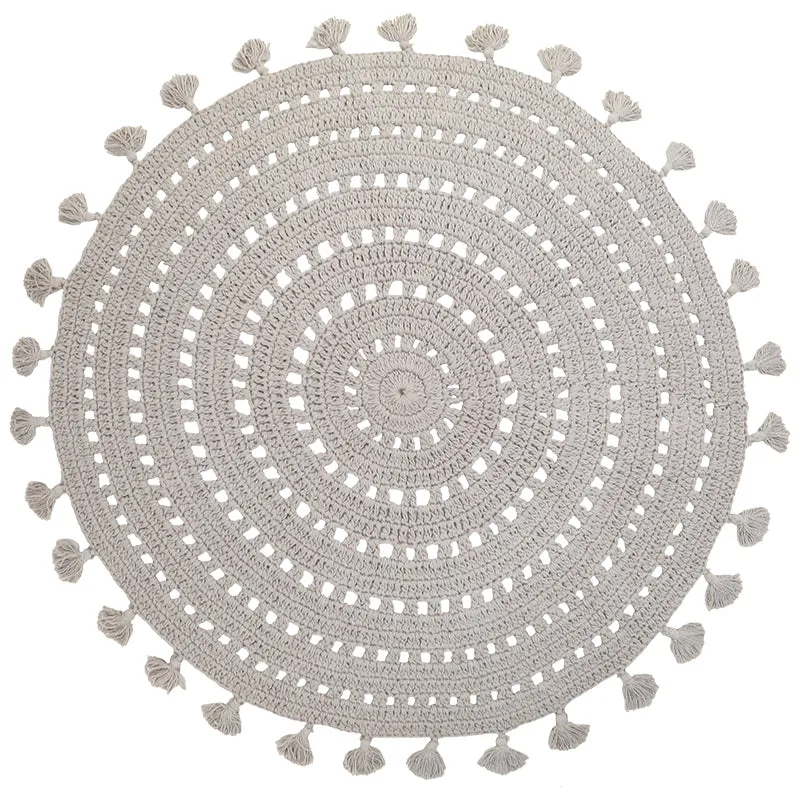 nattiot-nila-gris-perle-tapis-chambre-enfant-coton-crochet-rond image 1