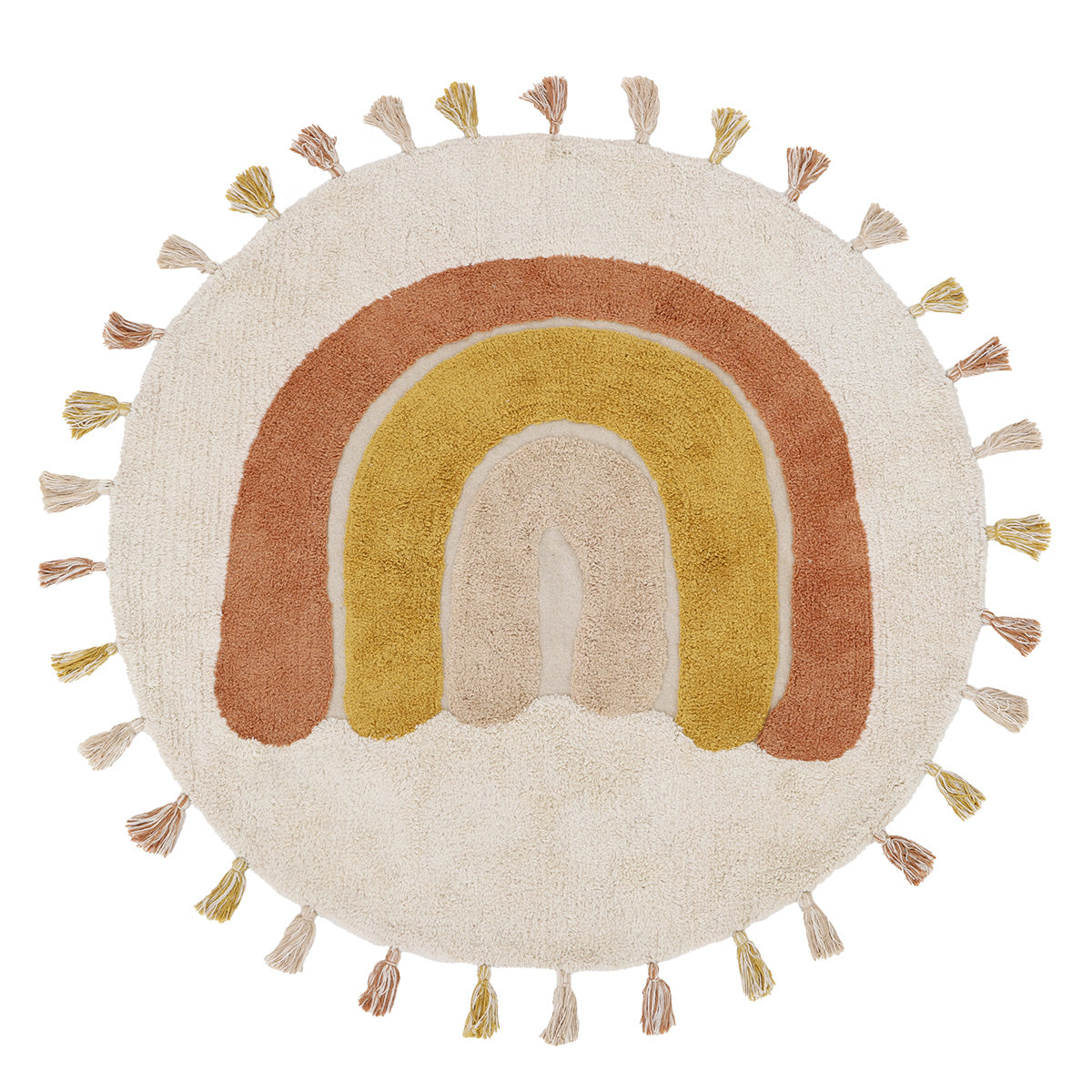 nattiot-rainbow-toffee-tapis-enfant-rond-coton-lavable-arc-en-ciel-pompons image 1