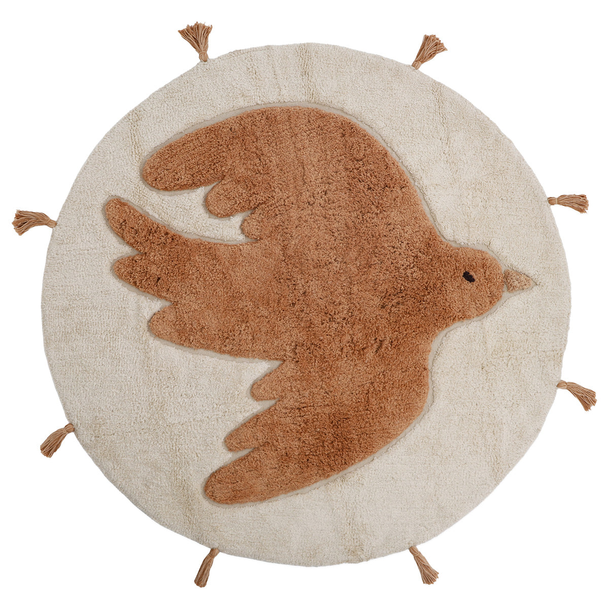 nattiot-bohobird-toast-tapis-enfant-rond-oiseau-coton-pompons image 1