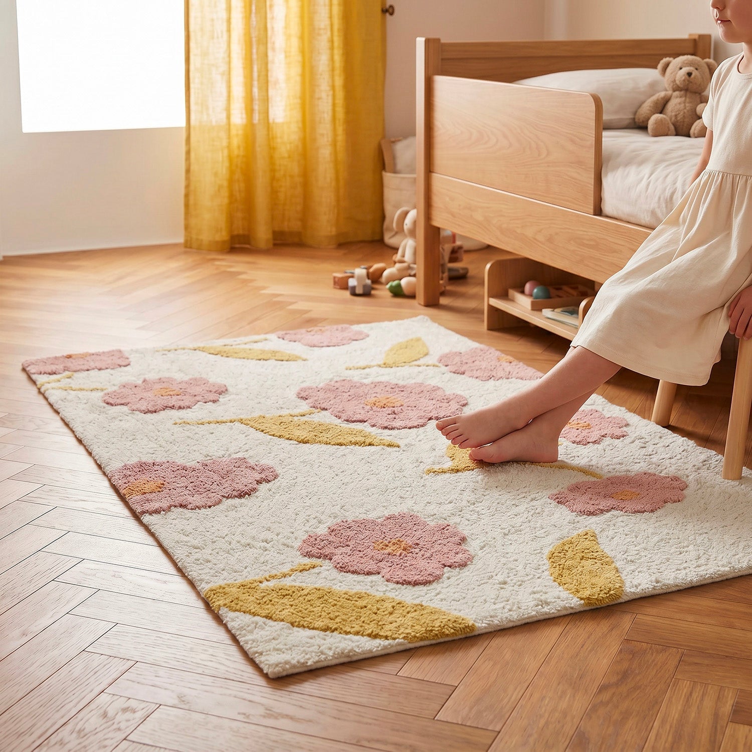 nattiot-sunny-flowers-peach-tapis-enfant-100x150-cm-coton image 6