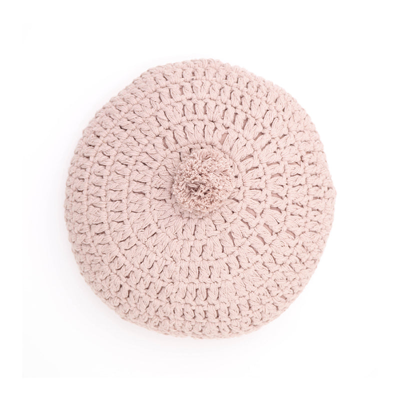 nattiot-lenka-coussin-coton-rond-crochet-rose-nude image 1