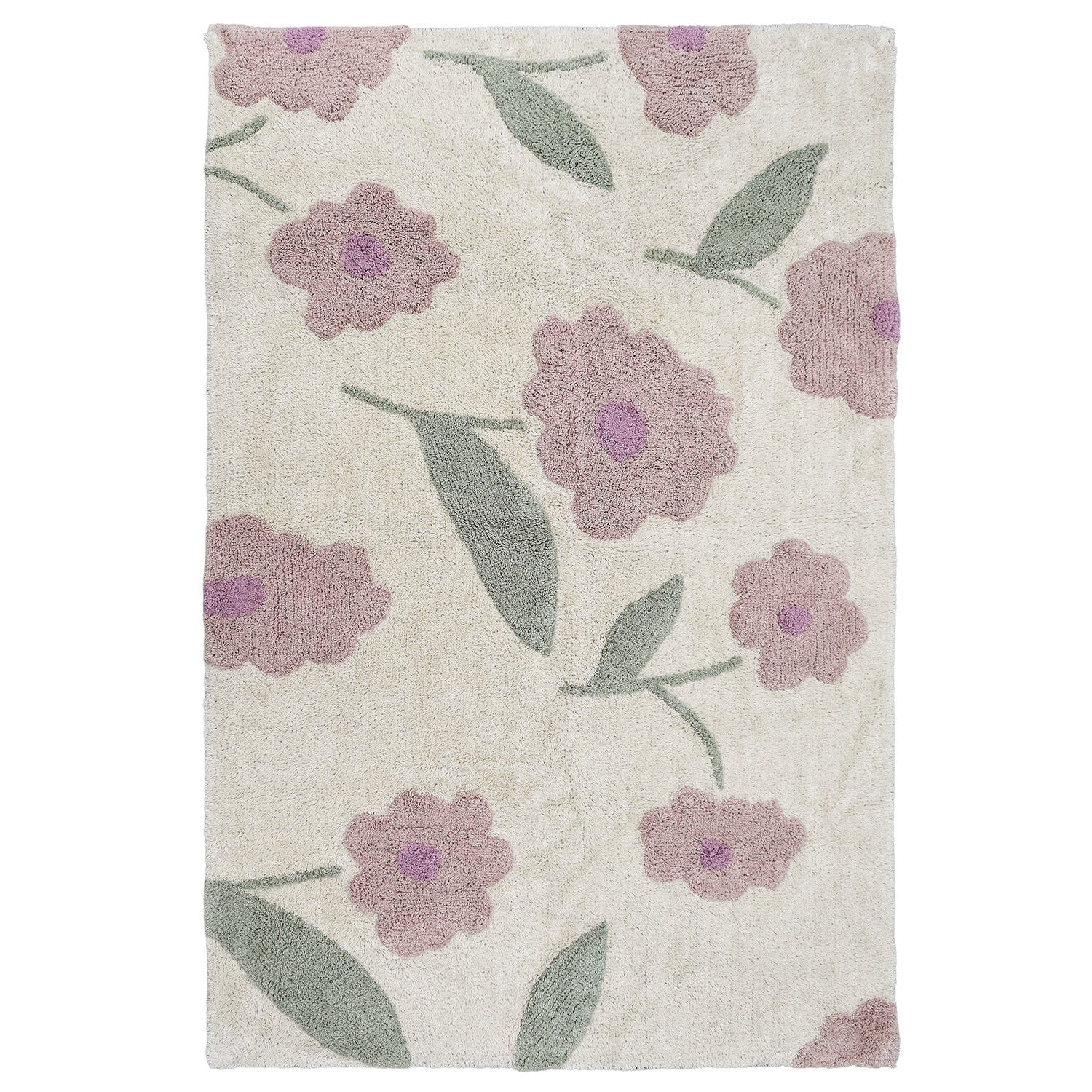 nattiot-sunny-flowers-rose-tapis-enfant-100x150-cm-coton-fleurs image 1