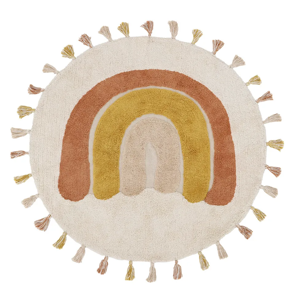 nattiot-rainbow-toffee-tapis-enfant-rond-coton-lavable-arc-en-ciel-pompons image 1