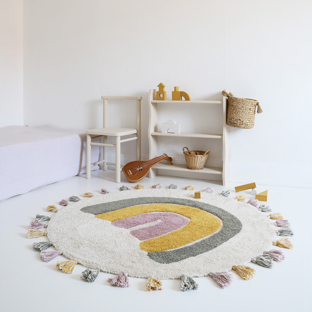 nattiot-rainbow-moss-tapis-enfant-coton-lavable-arc-en-ciel-pompons image 5