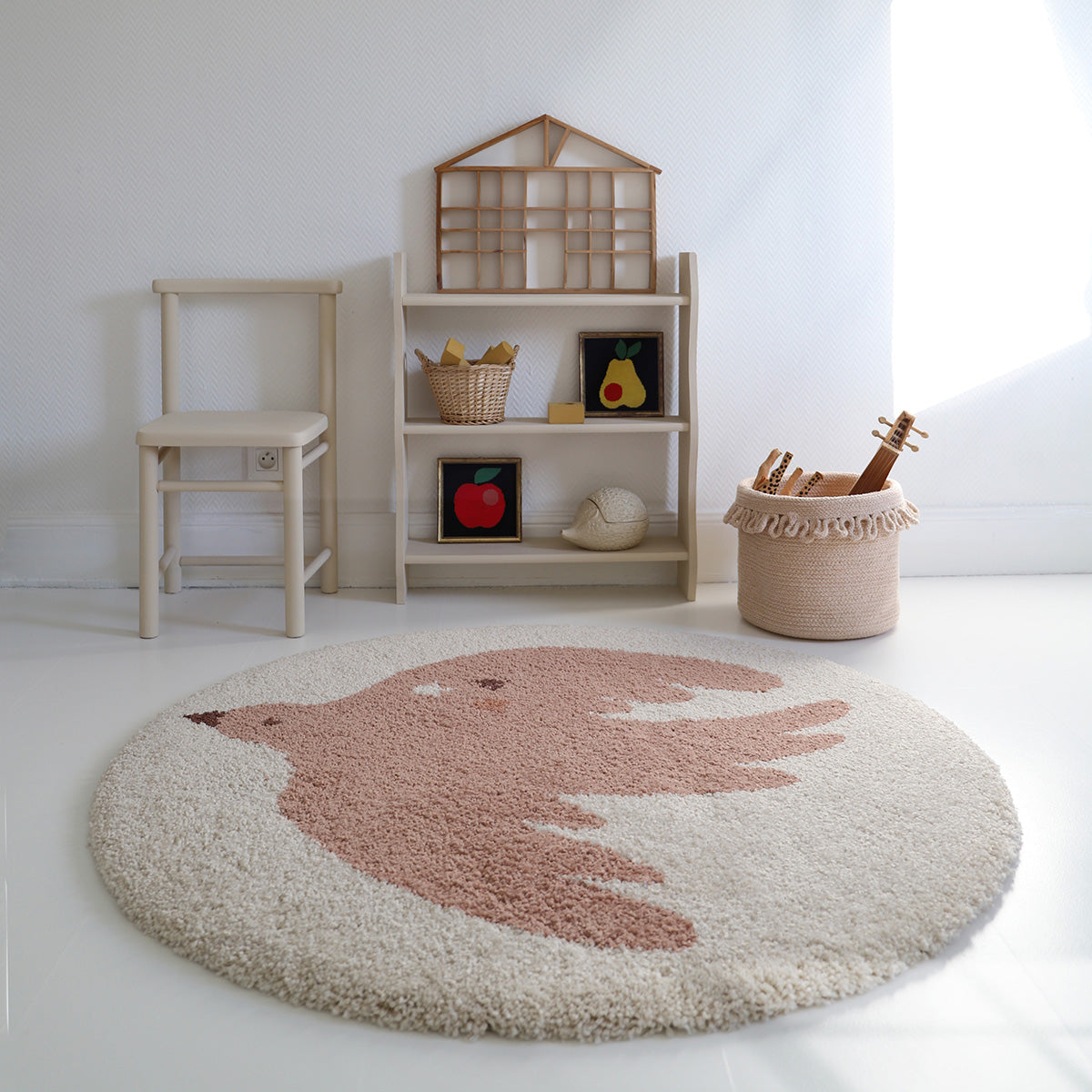 nattiot-bohemian-bird-cr-me-tapis-chambre-enfant-rond-petit-oiseau image 2