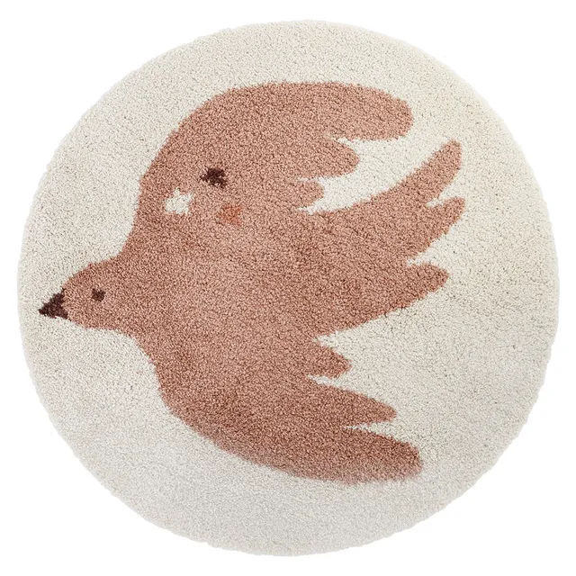 nattiot-bohemian-bird-cr-me-tapis-chambre-enfant-rond-petit-oiseau image 1