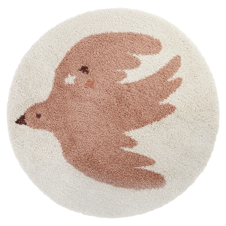 nattiot-bohemian-bird-cr-me-tapis-chambre-enfant-rond-petit-oiseau image 1