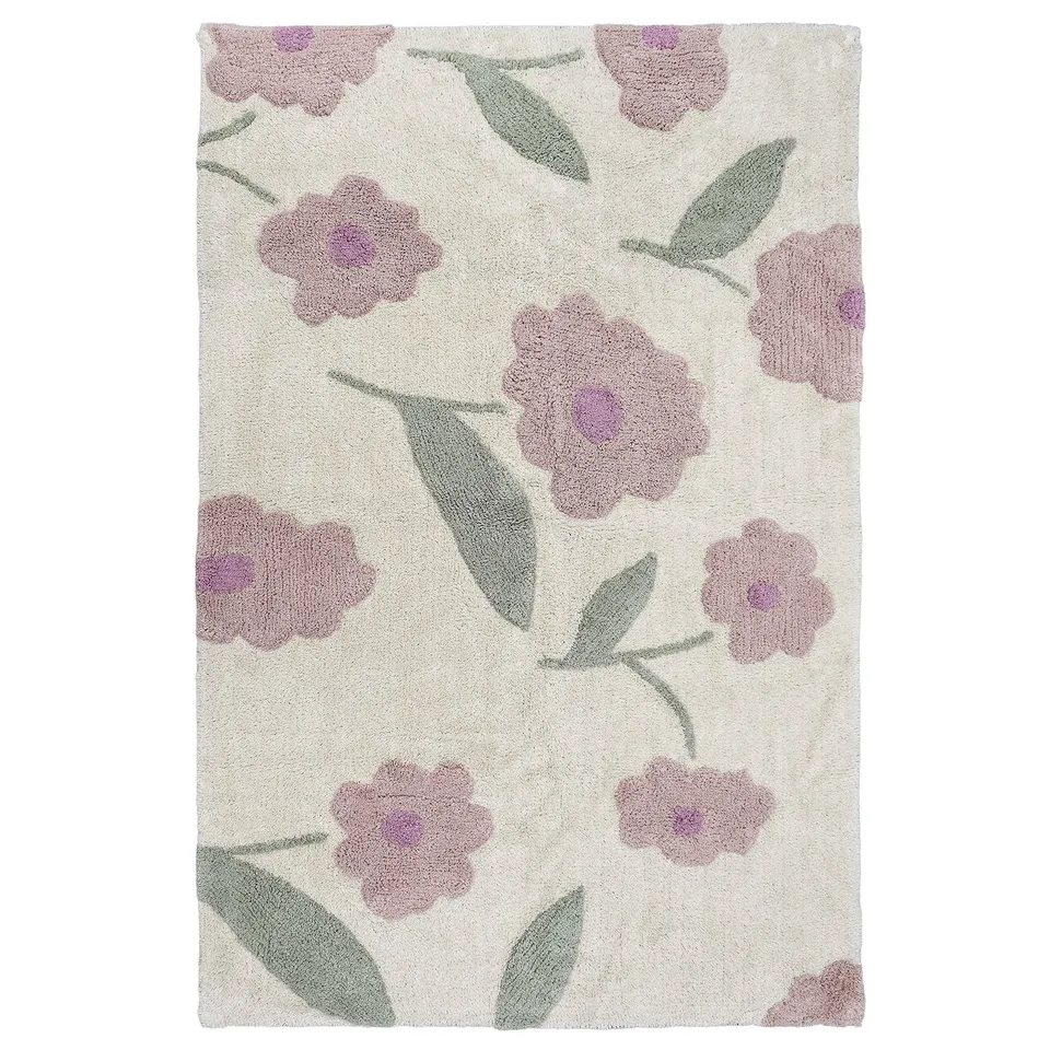 nattiot-sunny-flowers-rose-tapis-enfant-100x150-cm-coton-fleurs image 1