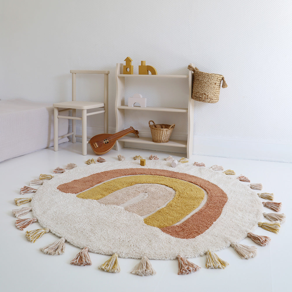 nattiot-rainbow-toffee-tapis-enfant-rond-coton-lavable-arc-en-ciel-pompons image 8