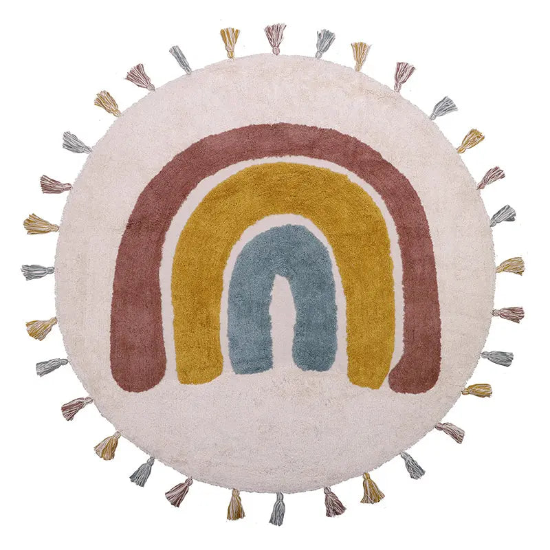 nattiot-rainbow-tapis-enfant-rond-coton-lavable-arc-en-ciel-pompons image 3