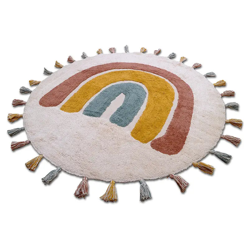 nattiot-rainbow-tapis-enfant-rond-coton-lavable-arc-en-ciel-pompons image 4