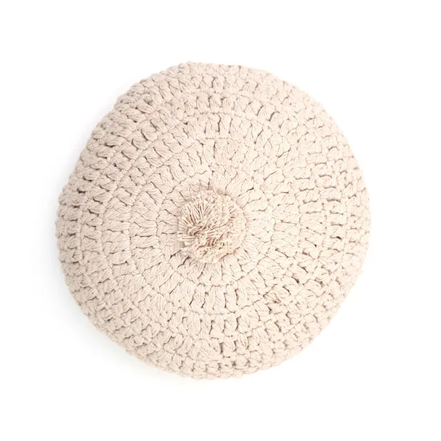nattiot-lenka-ecru-coussin-coton-rond-crochet-pompon-boh-me image 1