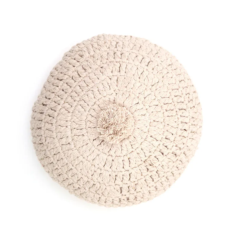 nattiot-lenka-ecru-coussin-coton-rond-crochet-pompon-boh-me image 1