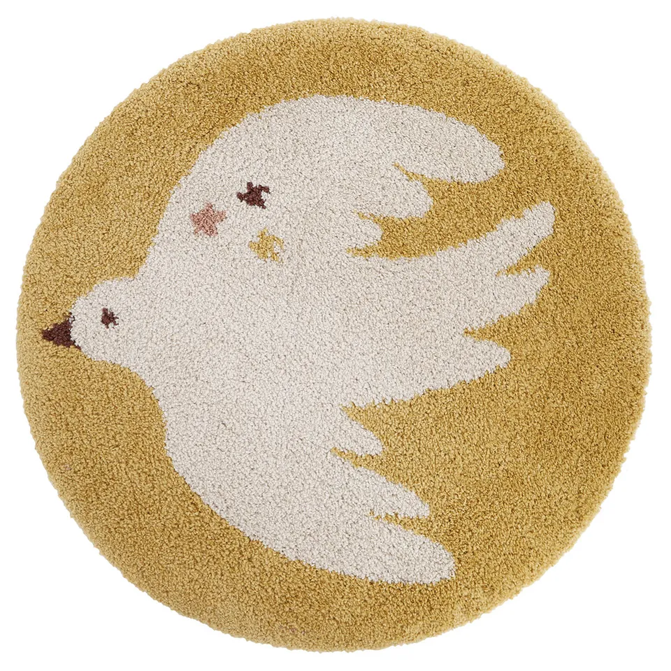 nattiot-bohemian-bird-miel-tapis-chambre-enfant-rond-petit-oiseau image 1