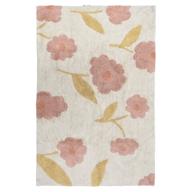 nattiot-sunny-flowers-peach-tapis-enfant-100x150-cm-coton image 1