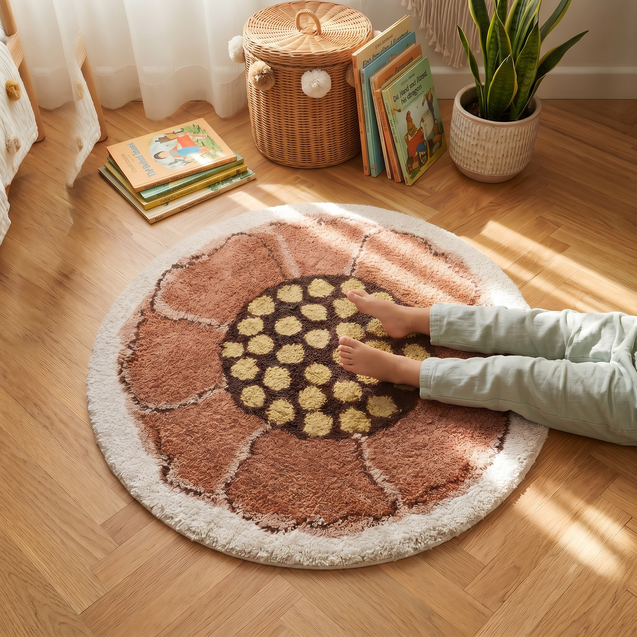 nattiot-bohemian-flora-tapis-enfant-rond-fleur-poils-longs image 2