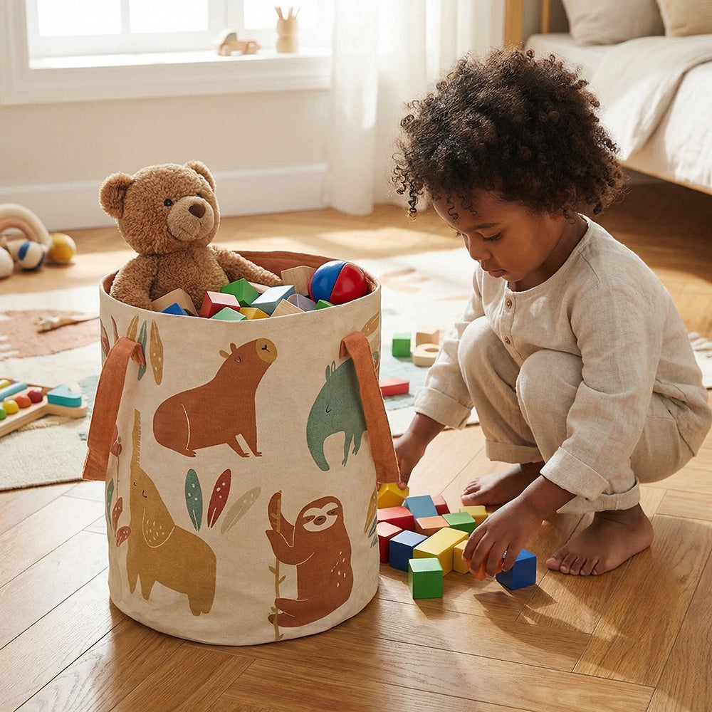 nattiot-jungle-sunrise-panier-rangement-chambre-enfant-coton image 2