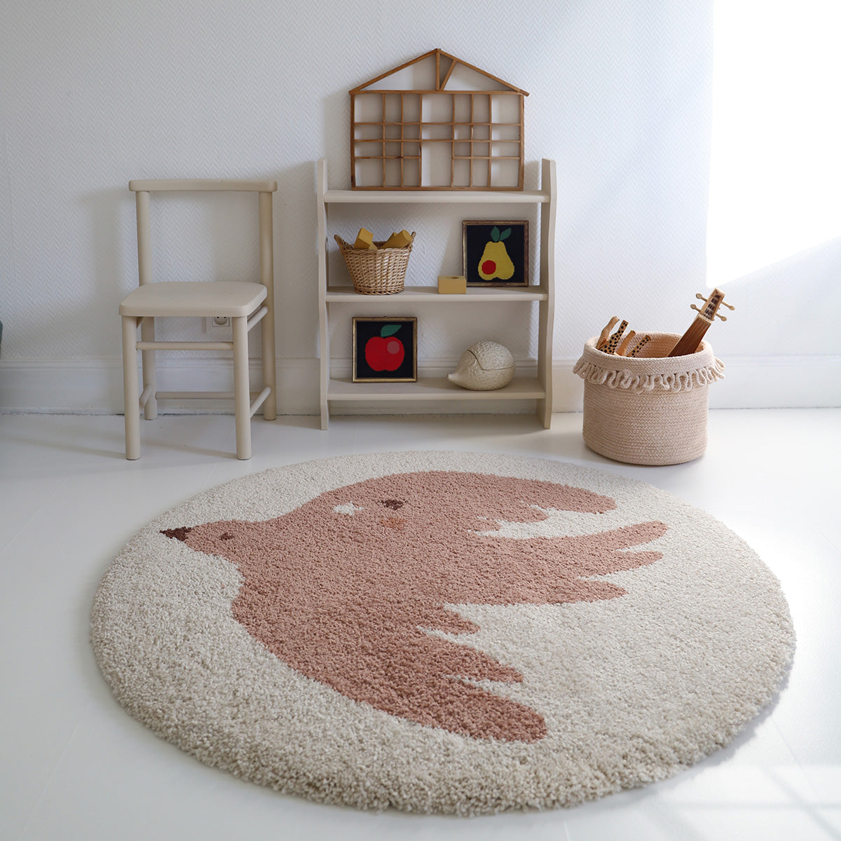 nattiot-bohemian-bird-cr-me-tapis-chambre-enfant-rond-petit-oiseau image 7
