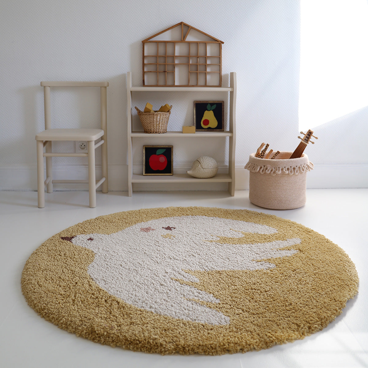 nattiot-bohemian-bird-miel-tapis-chambre-enfant-rond-petit-oiseau image 2