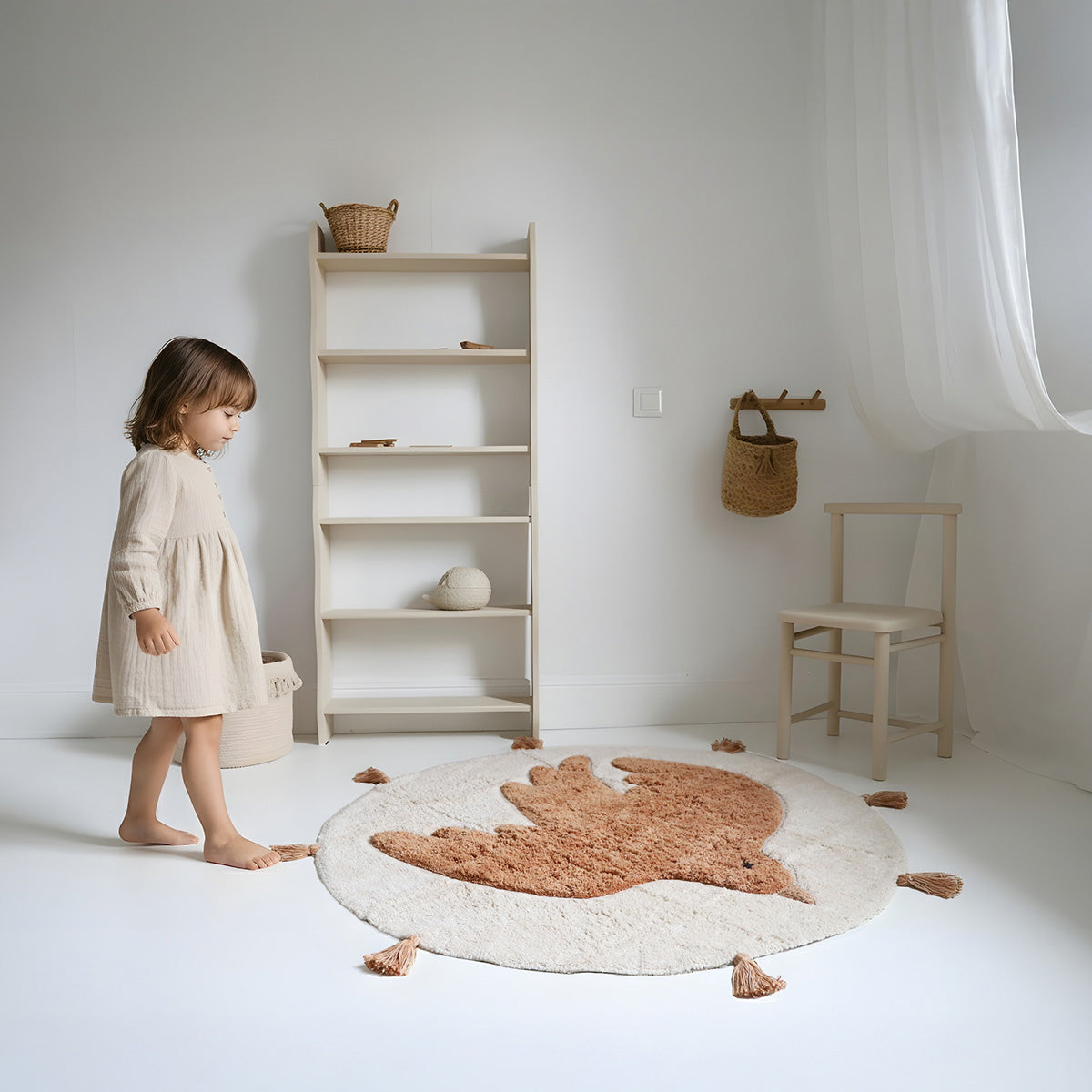 nattiot-bohobird-toast-tapis-enfant-rond-oiseau-coton-pompons image 2