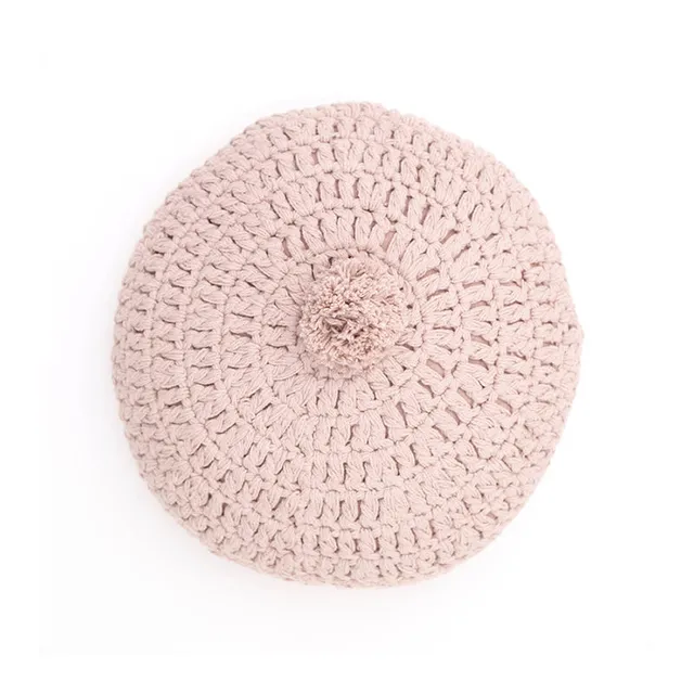 nattiot-lenka-coussin-coton-rond-crochet-rose-nude image 1