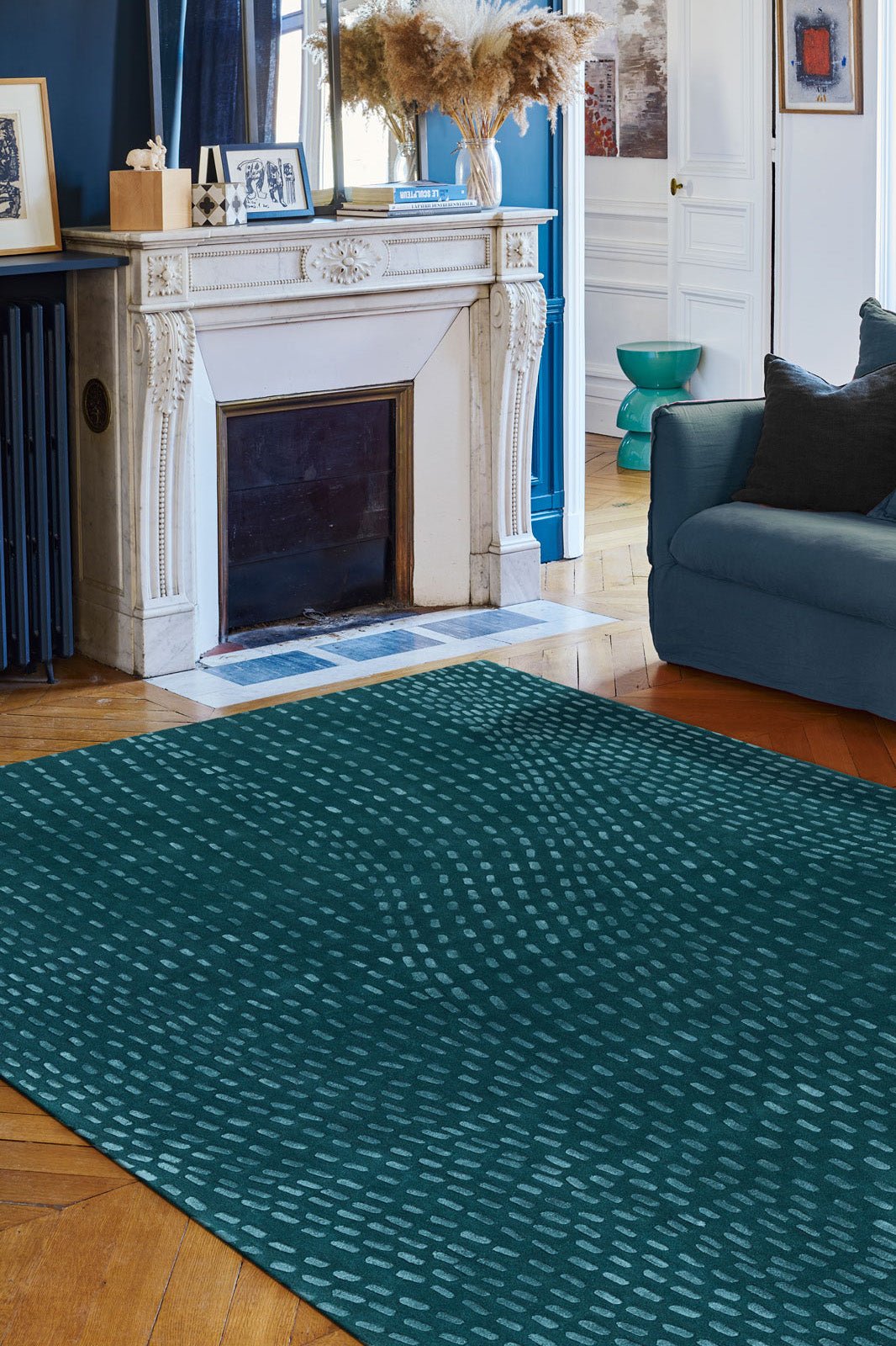toulemonde-bochart-kantha-vert-meraude-tapis-laine-et-tencel image 2