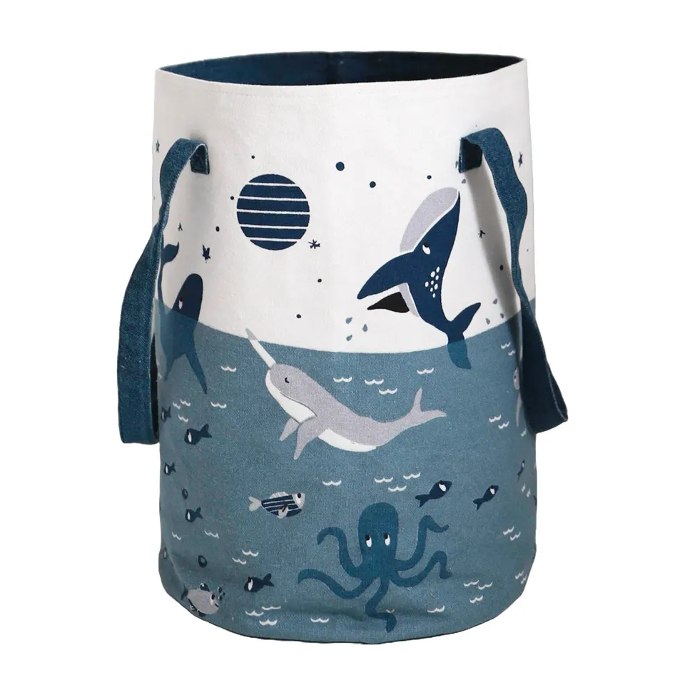 nattiot-little-deep-blue-panier-rangement-chambre-enfant-coton-motif-marin image 1
