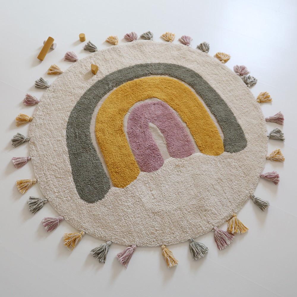 nattiot-rainbow-moss-tapis-enfant-coton-lavable-arc-en-ciel-pompons image 4