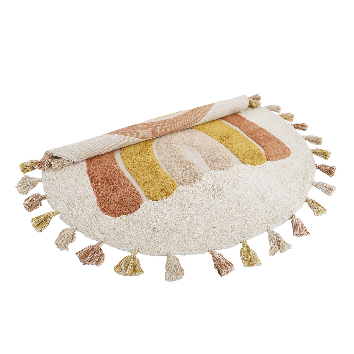 nattiot-rainbow-toffee-tapis-enfant-rond-coton-lavable-arc-en-ciel-pompons image 4