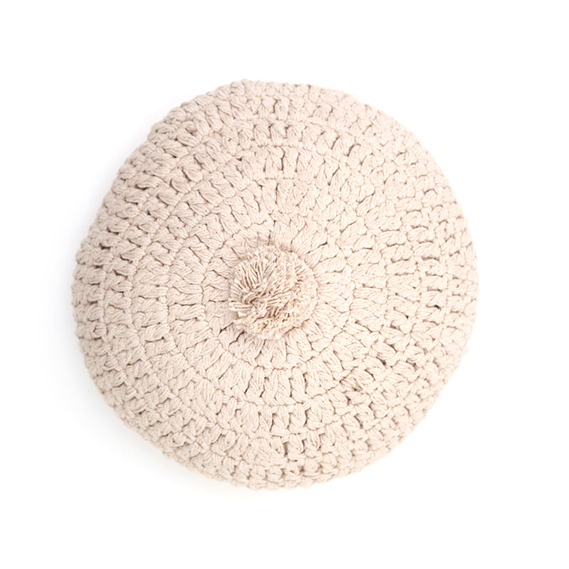 nattiot-lenka-ecru-coussin-coton-rond-crochet-pompon-boh-me image 1