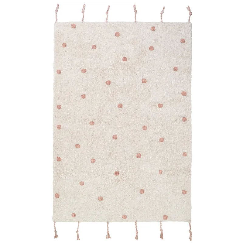 nattiot-n-mi-rose-nude-tapis-chambre-enfant-coton-lavable-pois image 1